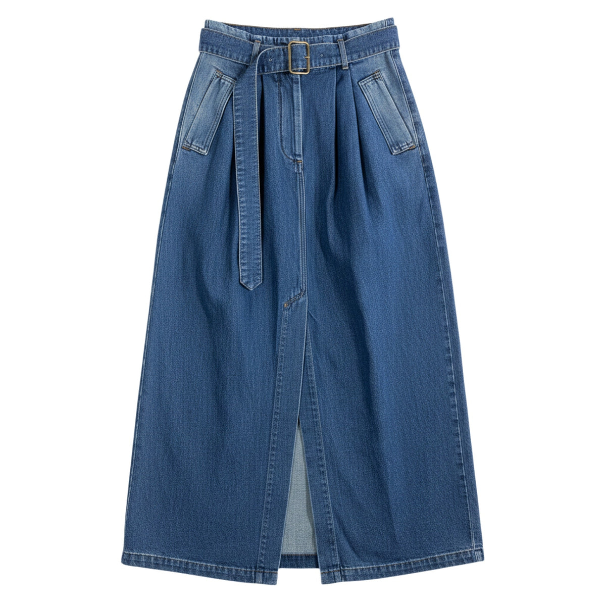 Dries Van Noten Belted Blue Denim Maxi Skirt Size 38/US 6