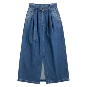 Dries Van Noten Belted Blue Denim Maxi Skirt Size 38/US 6