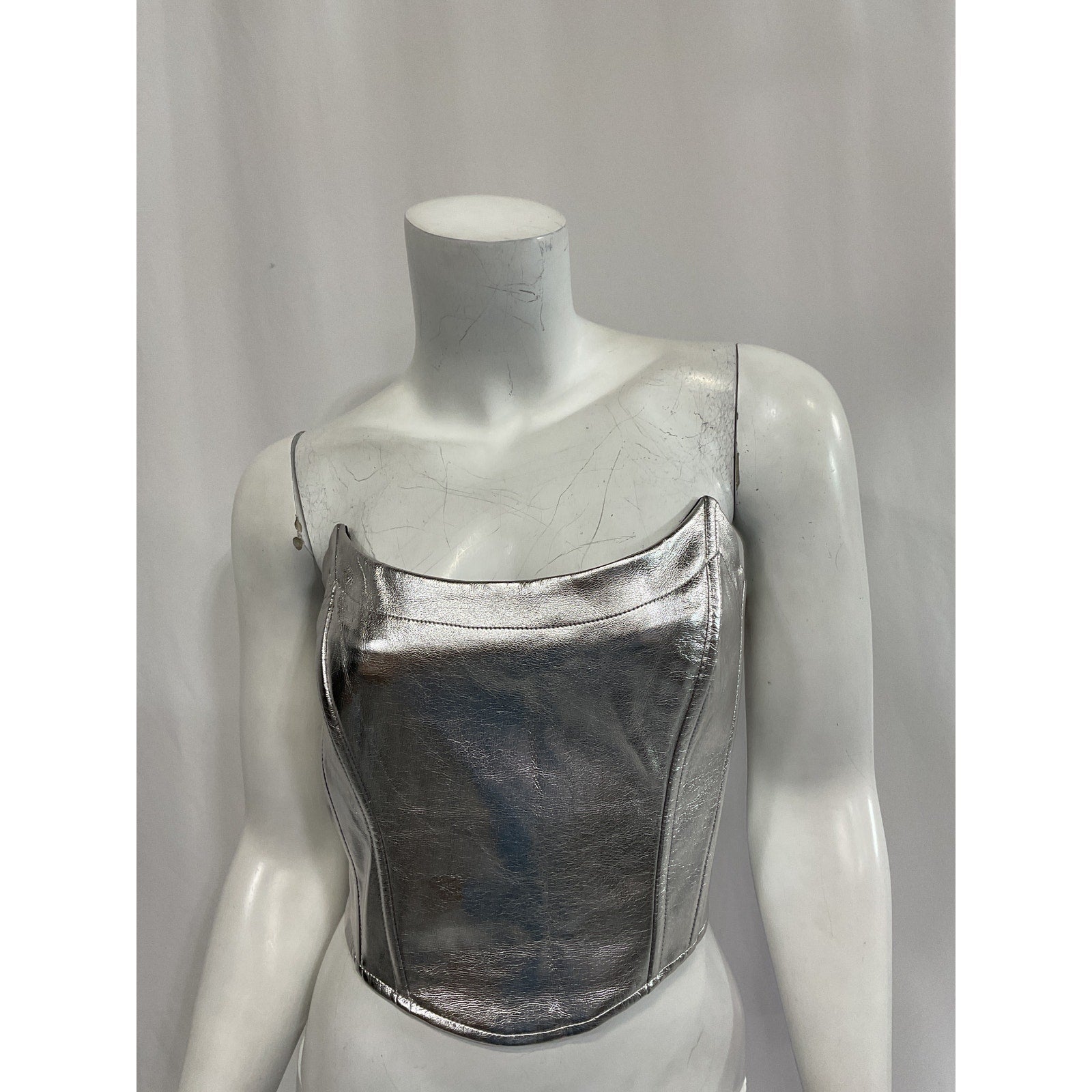 Line & Dot 'Tinsley' Silver Faux Leather Strapless Top Size M