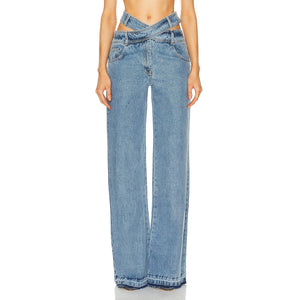 Monse Crisscross Blue Wide Leg Denim Jeans Size 2