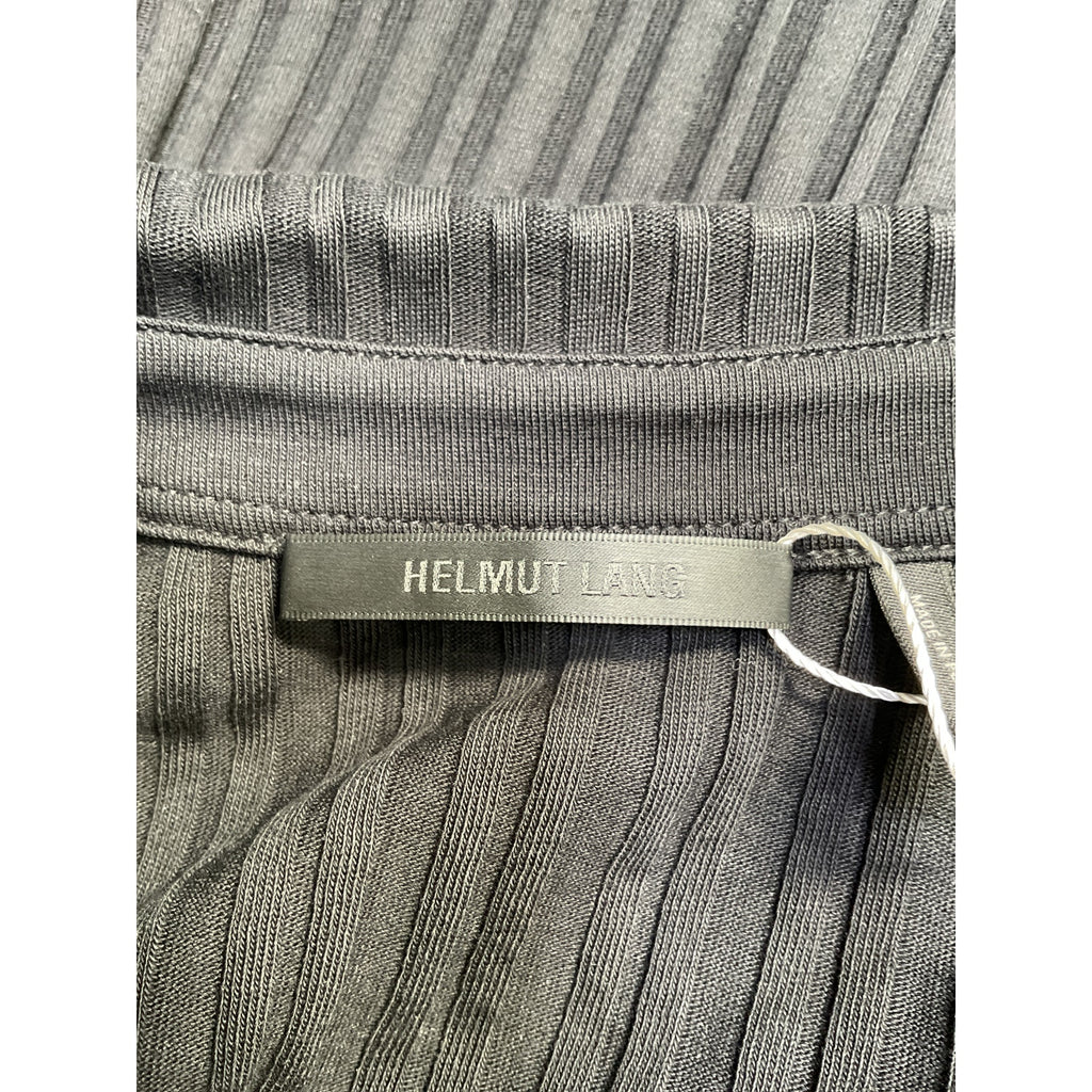Helmut Lang Textured Stripe Black Cotton Crop Polo Shirt Size L