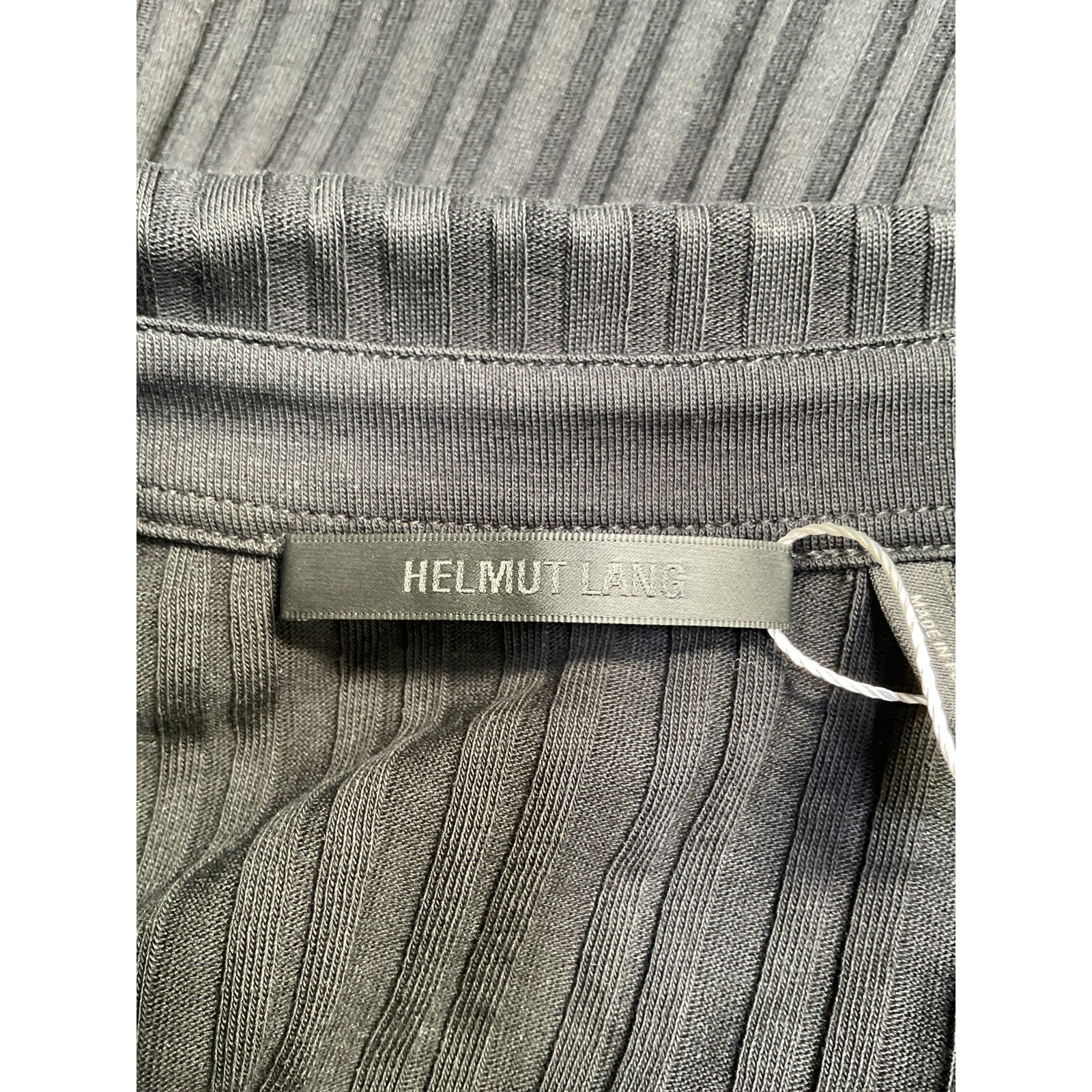 Helmut Lang Textured Stripe Black Cotton Crop Polo Shirt Size L