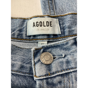 Agolde 'Riley' Blue Cotton High Rise Straight Crop Denim Jean Size 27
