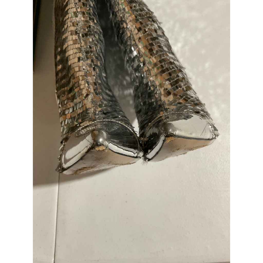 Alexandre Vauthier Silver Leather Sequined 105 Boot Size 8.5
