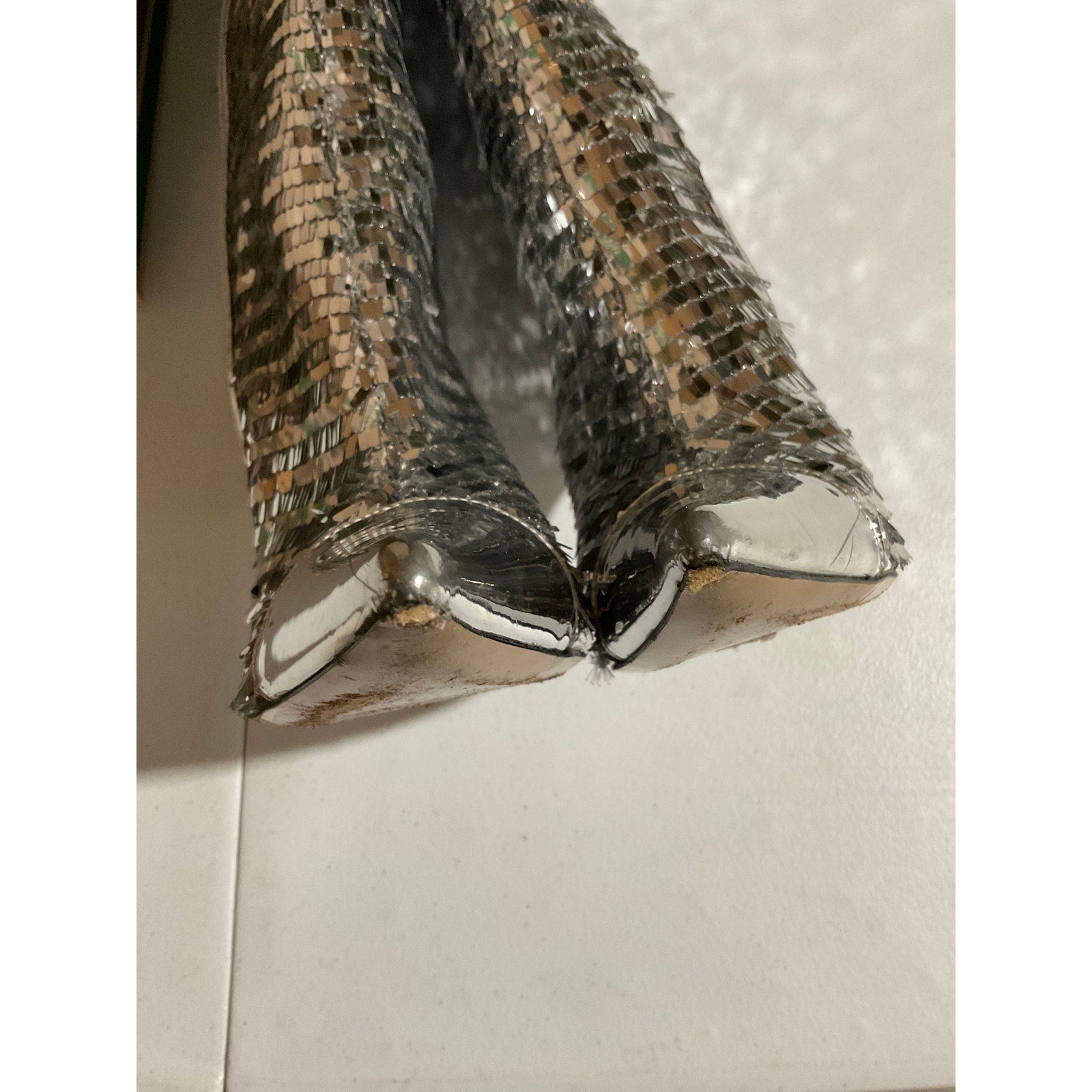 Alexandre Vauthier Silver Leather Sequined 105 Boot Size 8.5