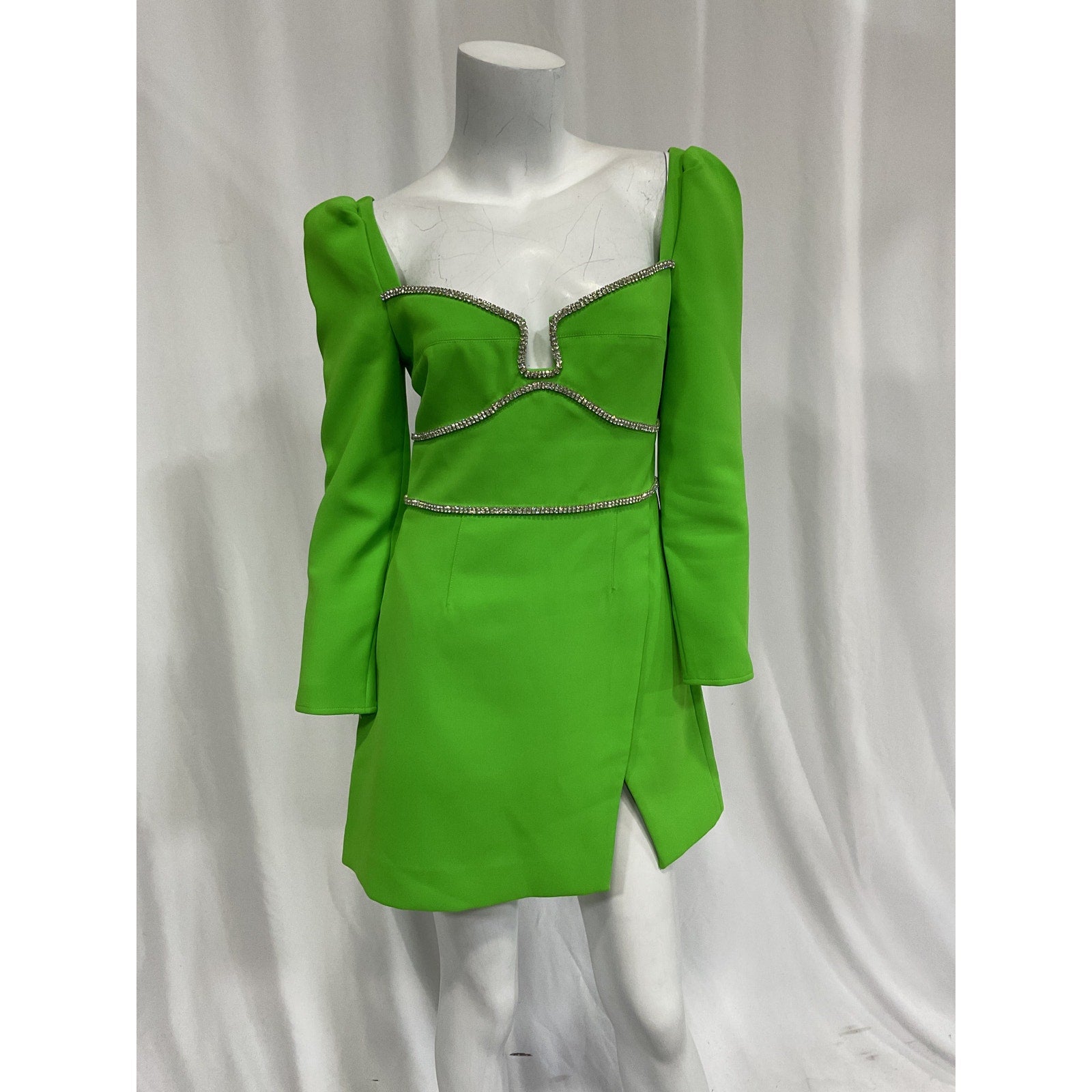 Self-Portrait 'Crystal-Embellished' Green Crepe Mini Dress Size 4