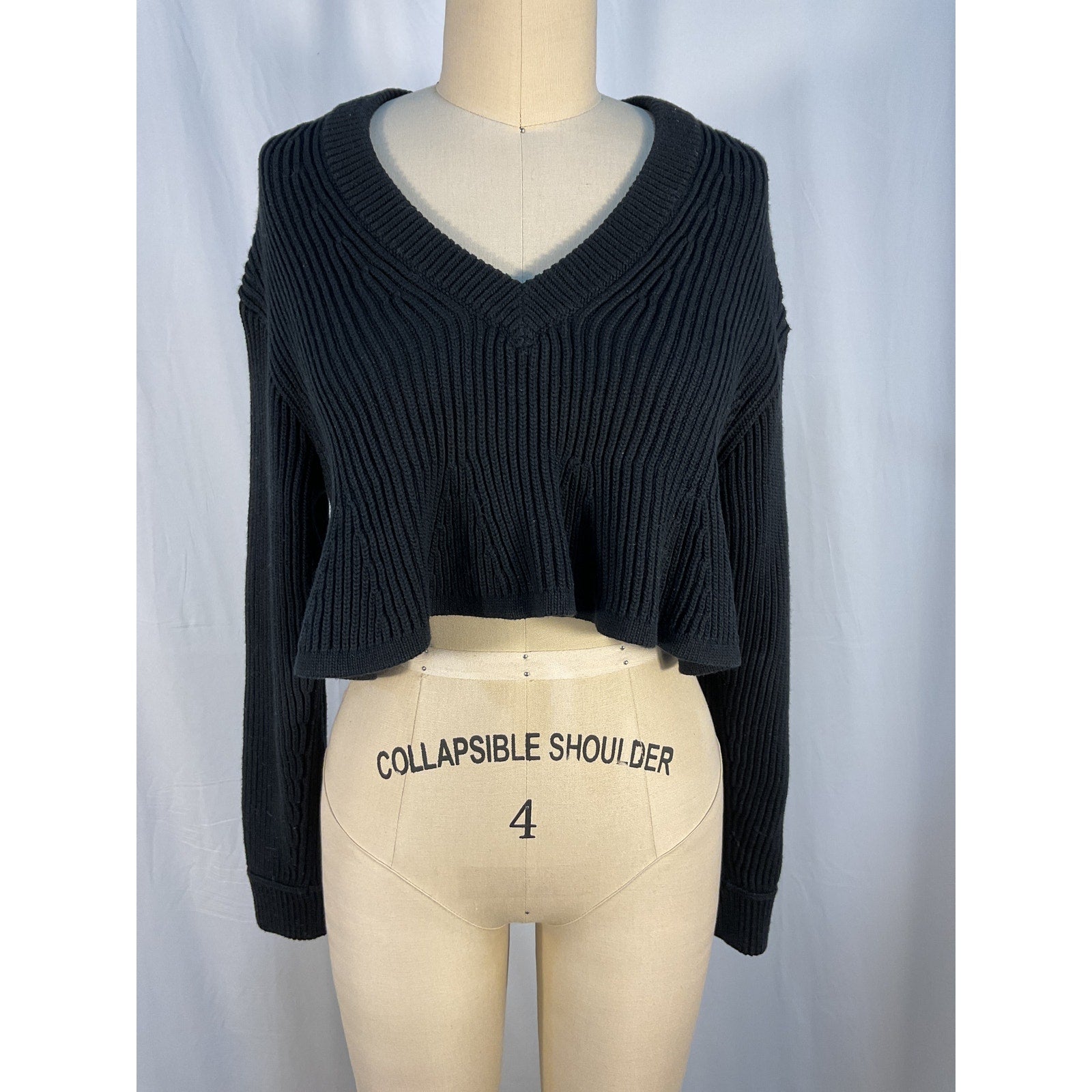 Alexander Wang 'Cropped' Black V Neck Sweater Size XS
