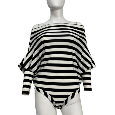 Norma Kamali Striped Black All In One Bodysuit Size S