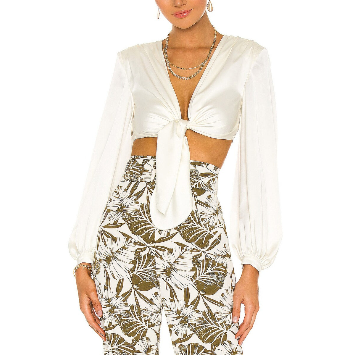Bronx And Banco Silky White Front Tie Blouse Size S NWT