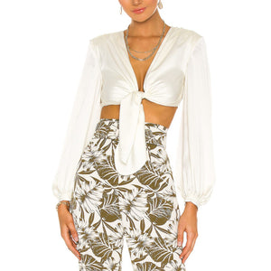 Bronx And Banco Silky White Front Tie Blouse Size S NWT