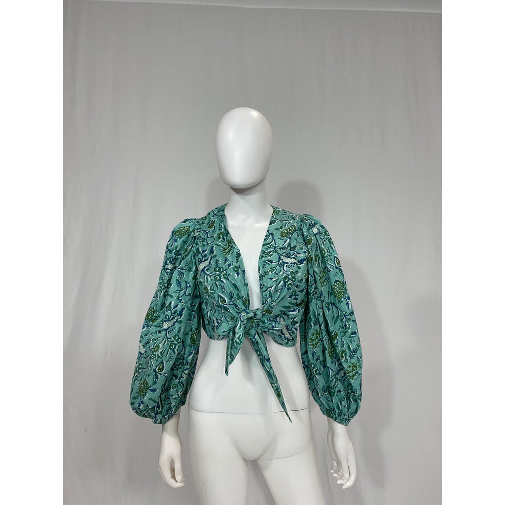Charina Sarte 'Alexa Batik' Green Tie-Front Blouse Size S