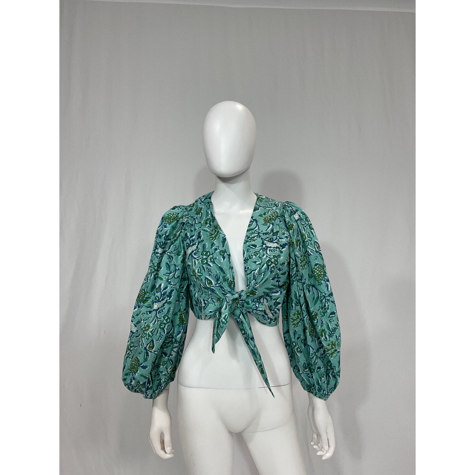 Charina Sarte 'Alexa Batik' Green Tie-Front Blouse Size S