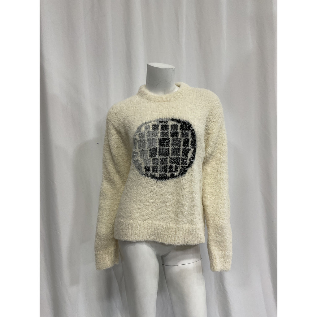 Lingua Franca 'Hand-Knit' White Disco Ball Sweater Size XS