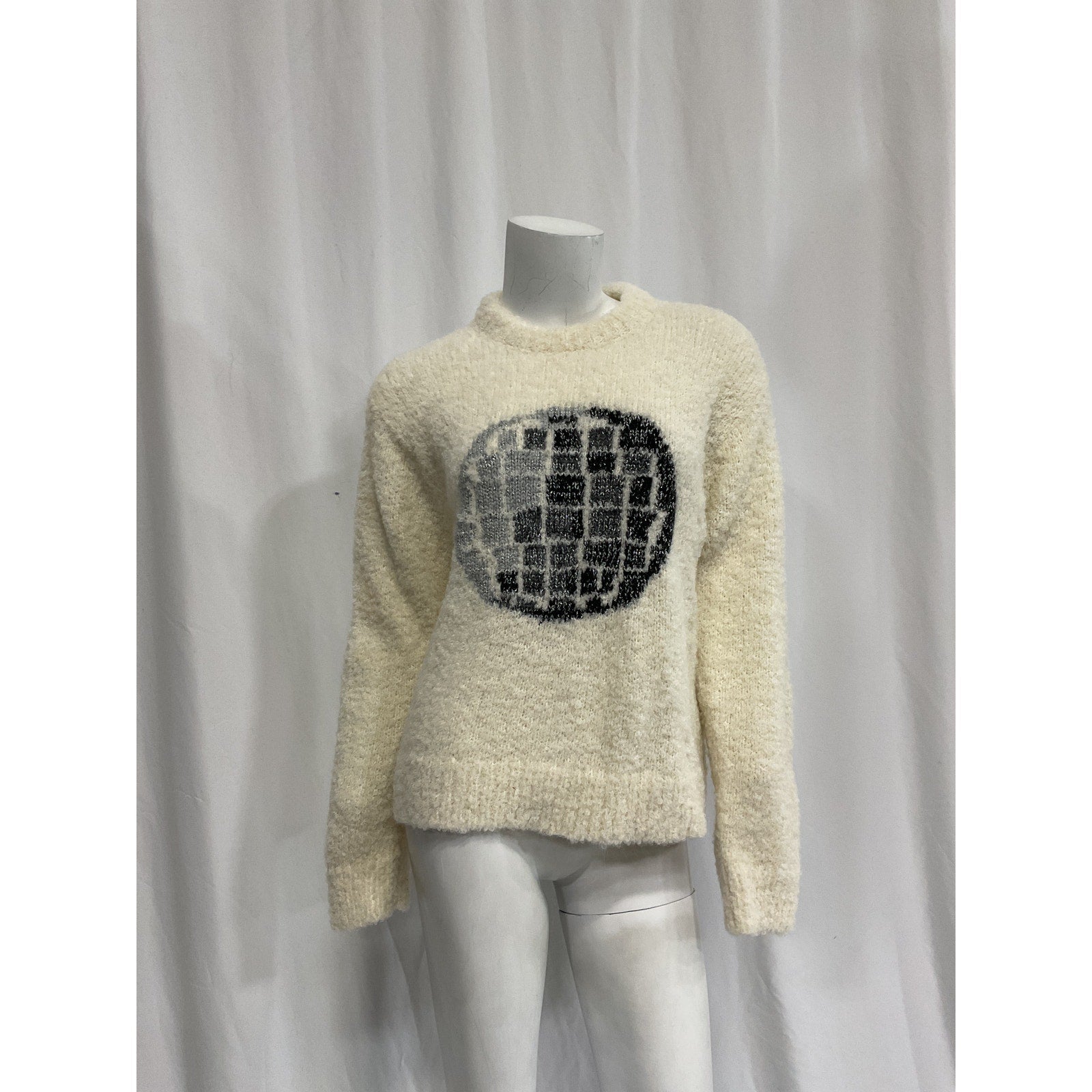 Lingua Franca 'Hand-Knit' White Disco Ball Sweater Size XS