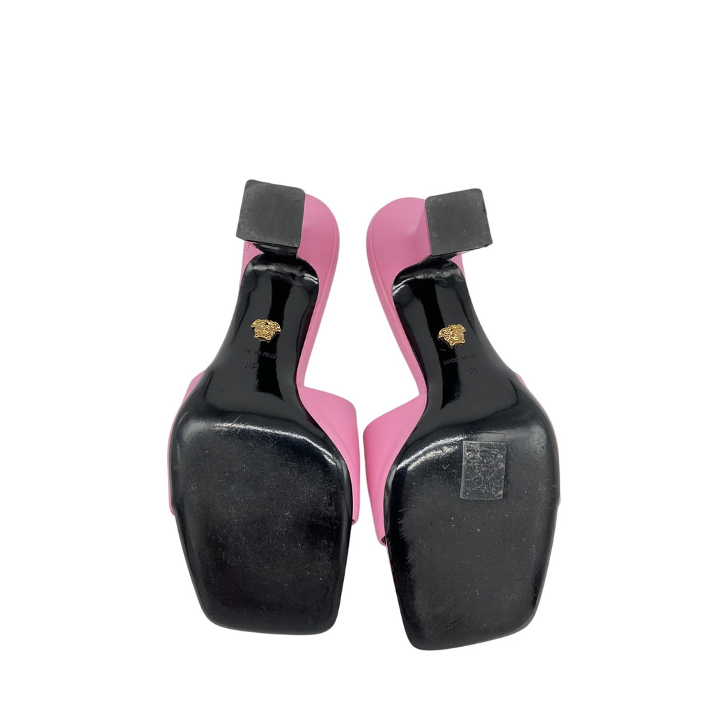 Versace 'Medusa' Pink Leather Mid-Heel Mules Size 8