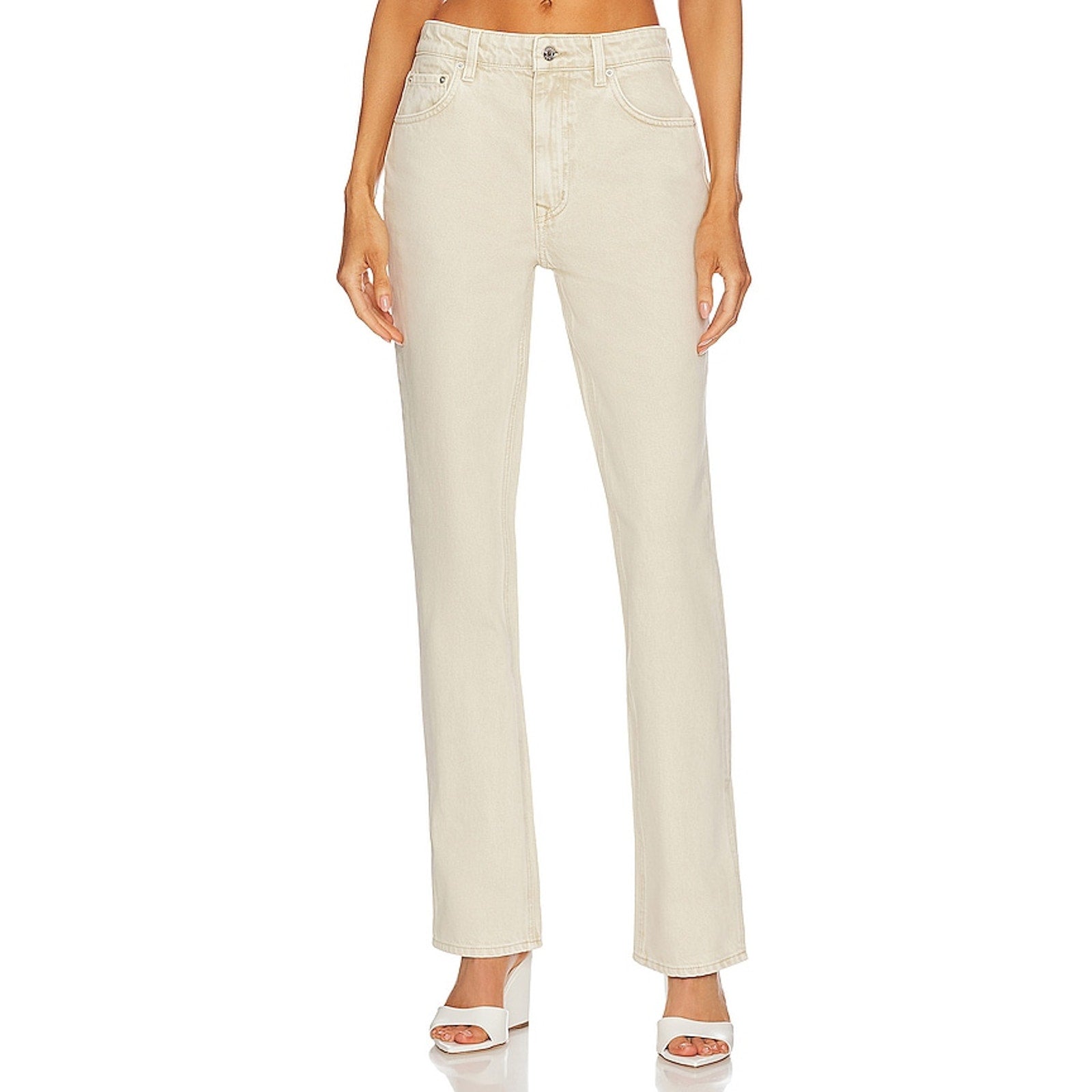 Grlfrnd Harlow High Rise White Cotton Boot With Slit Size 26