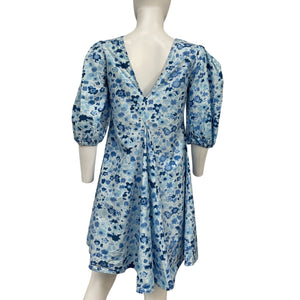 Ganni Floral Blue Cotton Poplin Mini Dress Size 36