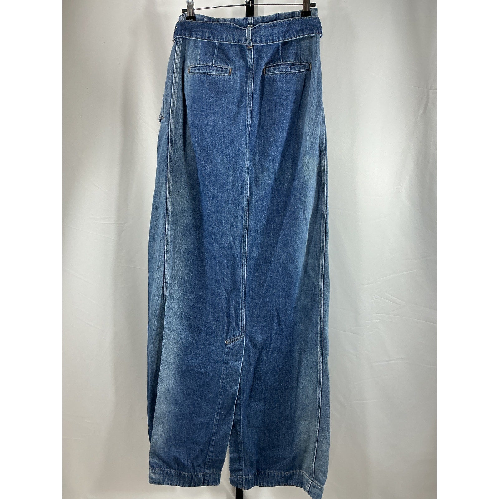Dries Van Noten Belted Blue Cotton Denim Maxi Skirt Size 38
