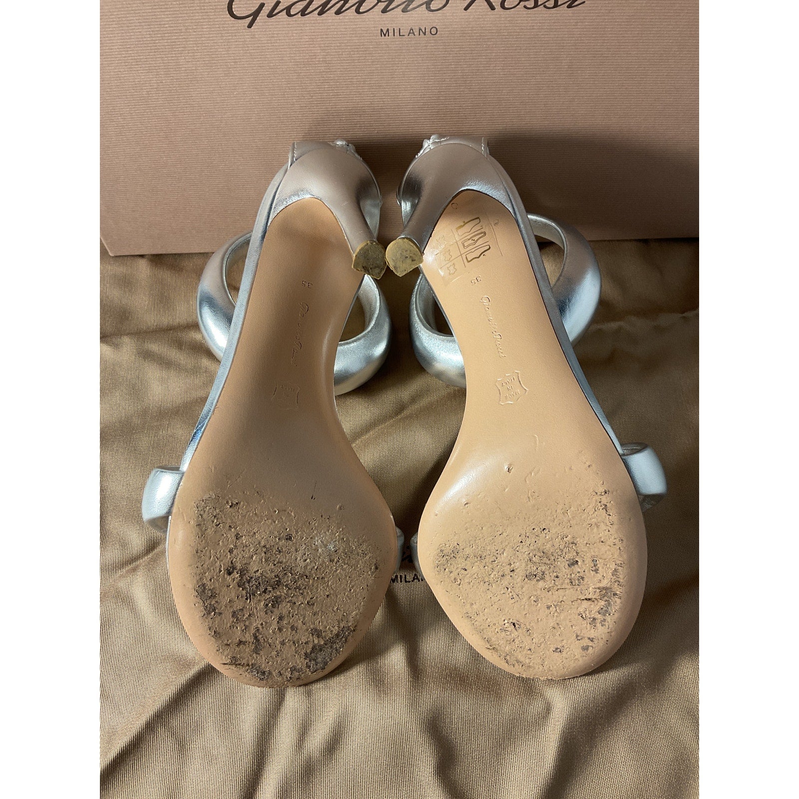Gianvito Rossi 'Bijoux' Silver Leather Heels Size 5