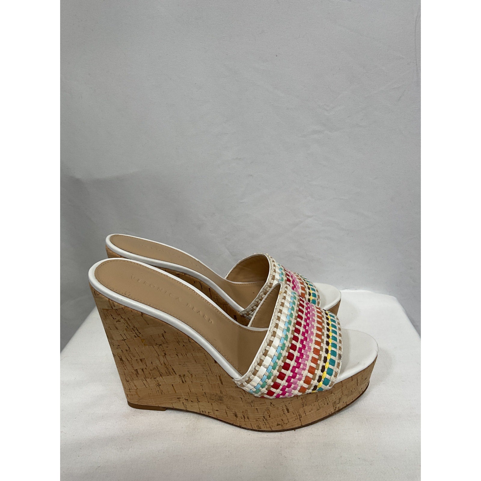 Veronica Beard 'Dali' Brown Leather Raffia Wedge Open Toe Sandals Size 6.5