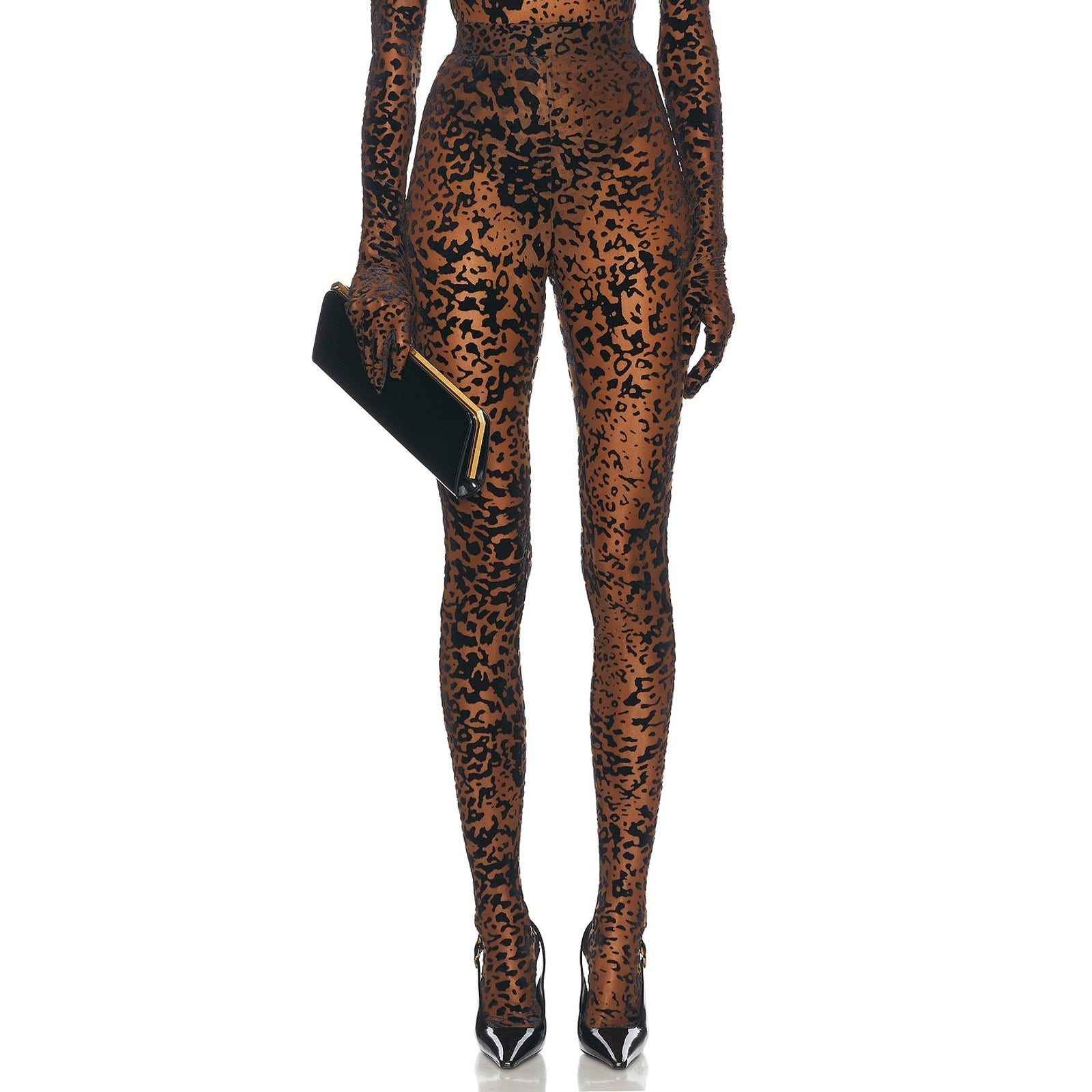 Alex Perry Leopard Burnout Brown Polyester Mesh Stocking Size 6