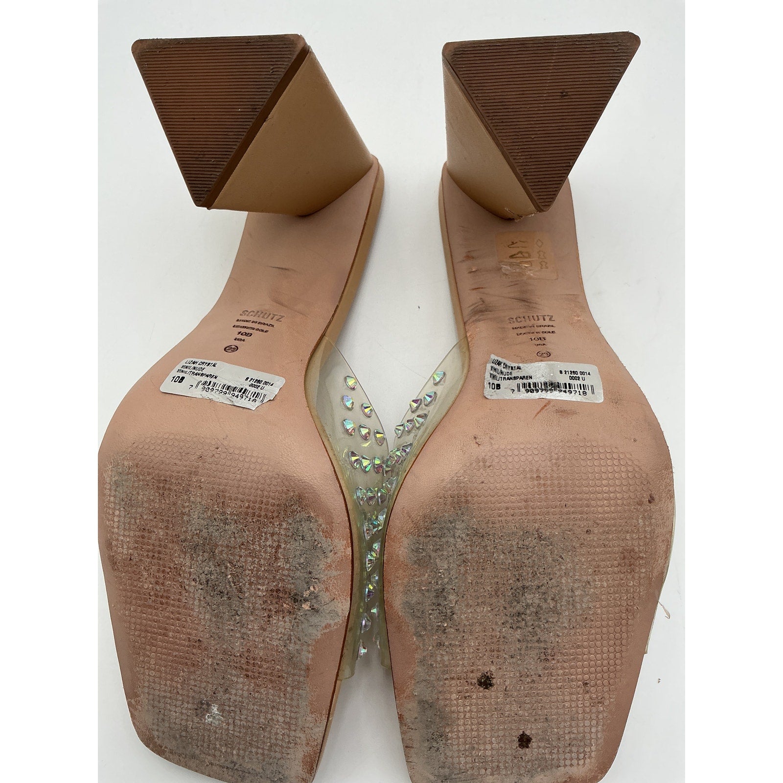 Schutz 'Lizah' Beige Leather Crystal Mule Size 10