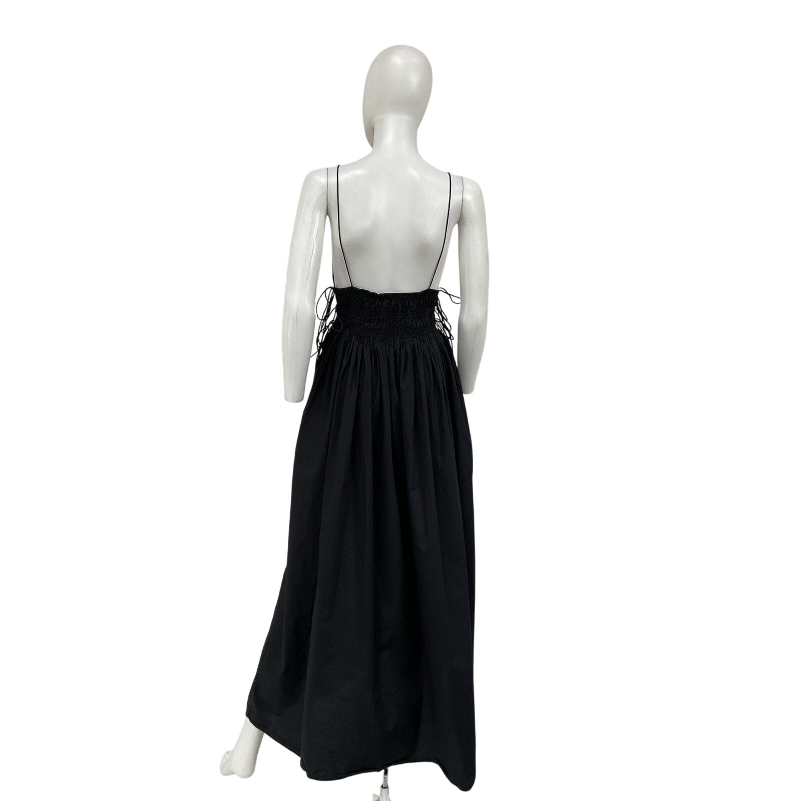 Matteau 'Shirred' Black Cotton Triangle Maxi Dress Size 2