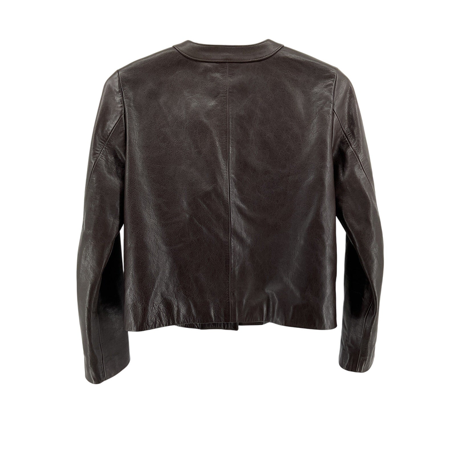 Nili Lotan 'Kitra' Brown Leather Crew Neck Patch Pocket Size S