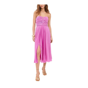 Amur Harden Pink Polyester Pleated Strapless Midi Dress Size 2