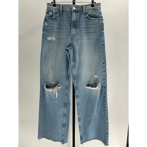 Mother 'Spinner' Blue Cotton Destroyed High Waist Wide Leg Jeans Size 28