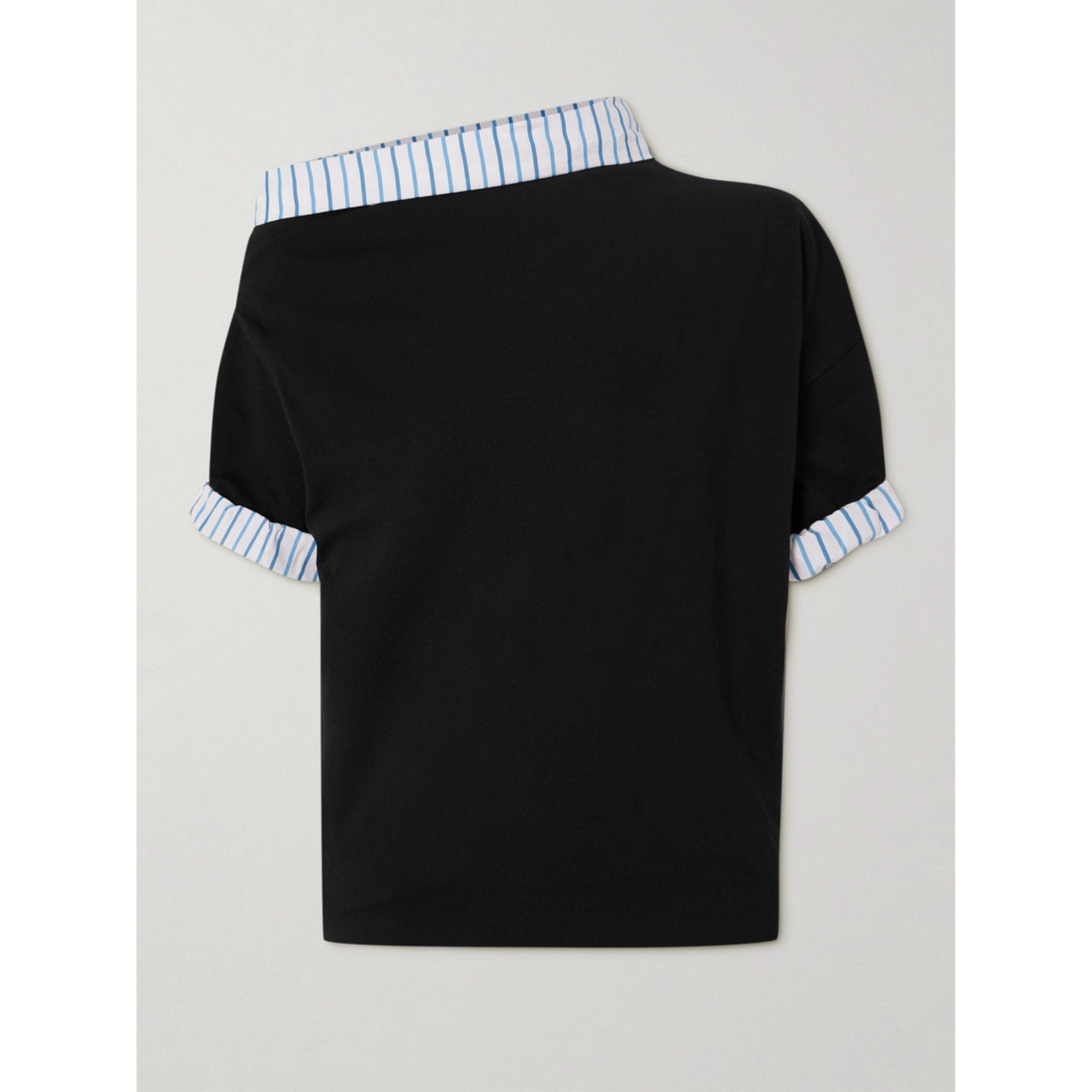 Dries Van Noten 'Twisted' Black Striped Cotton-Poplin Off Shoulder T-Shirt Size M