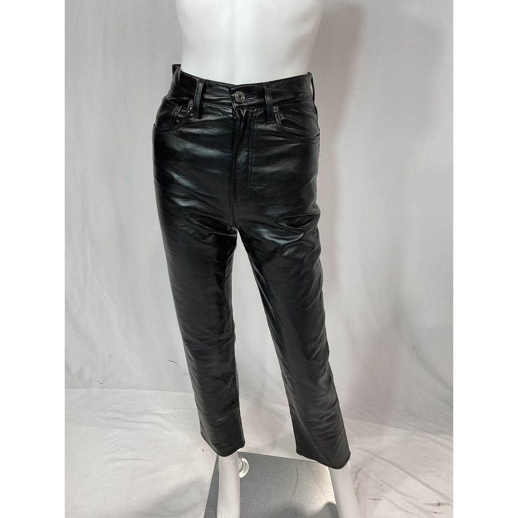 Agolde 'Recycled' Black Leather Fitted '90s' Pants Size 23