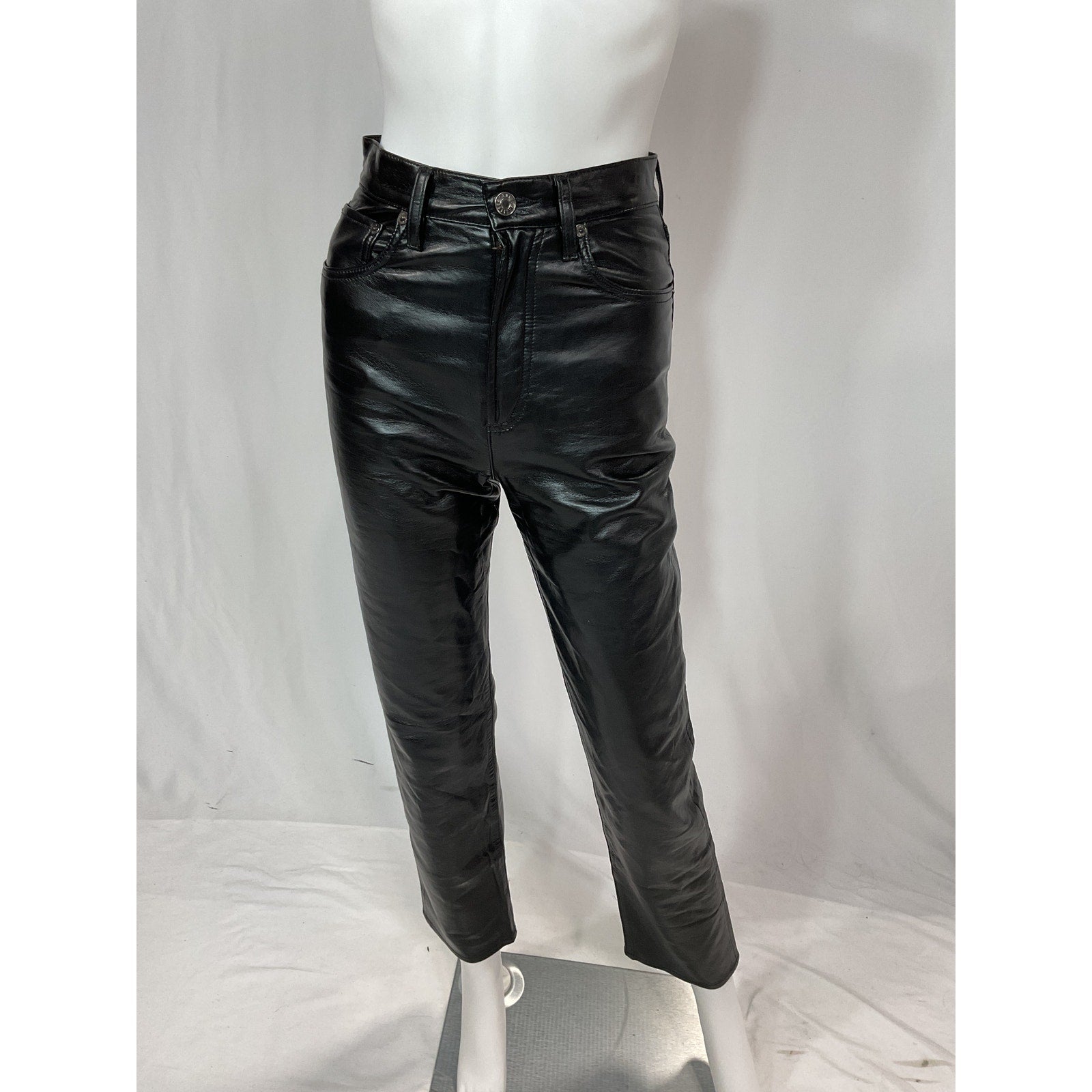 Agolde 'Recycled' Black Leather Fitted '90s' Pants Size 23