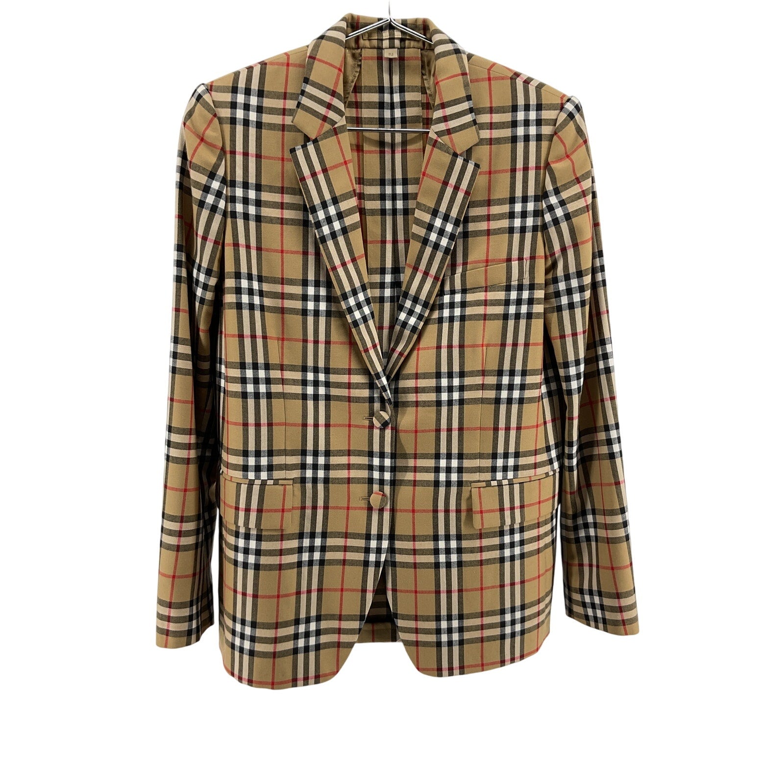 Burberry Vintage Check Beige Wool Single Breasted Tailored Blazer Size UK 12/US 10