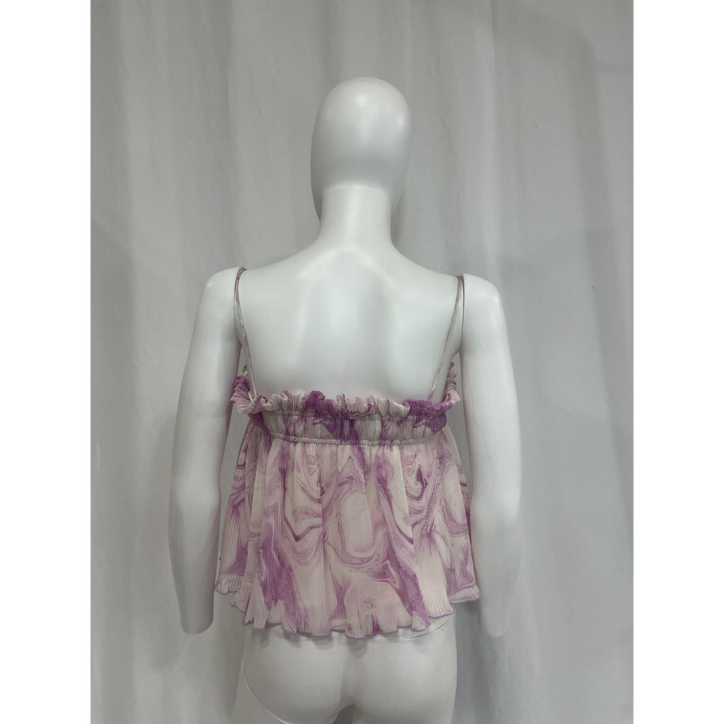 Ganni 'Pleated' Purple Georgette Top Size 8