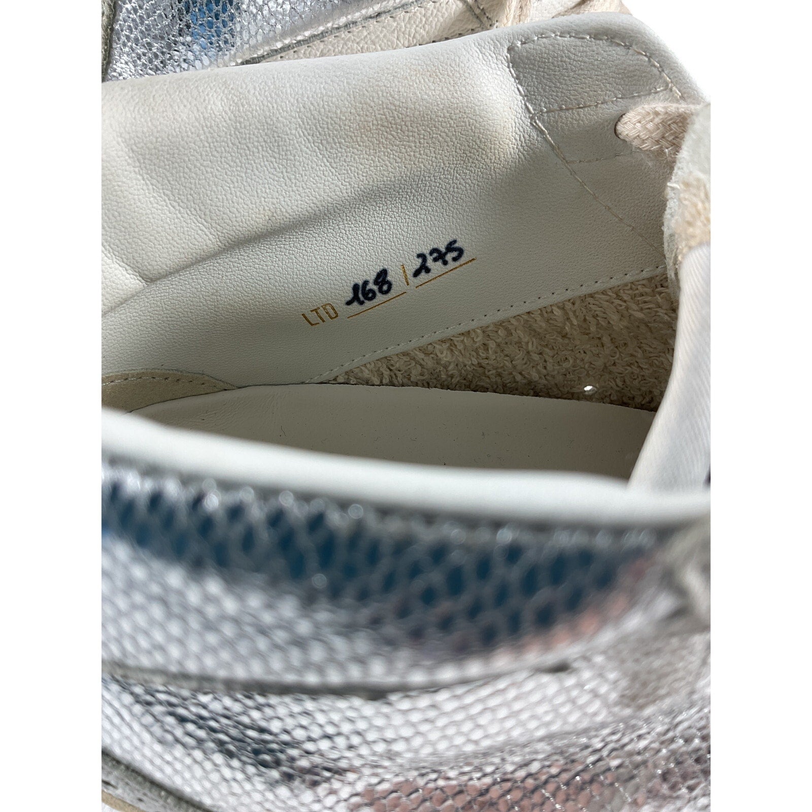 Golden Goose 'Mid Star' Silver Leather Distressed Suede-Trimmed Metallic Snake-Effect Leather Sneakers Size 8