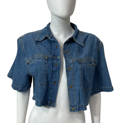Re/Done Oversized Light Blue Cropped Denim Shirt Size XS
