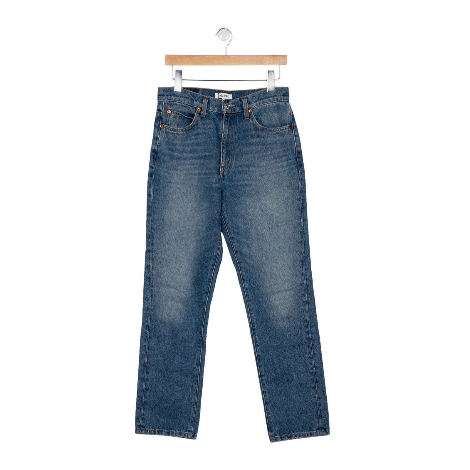 Re/Done High-Rise Blue Cotton Straight Leg Jeans Size 28