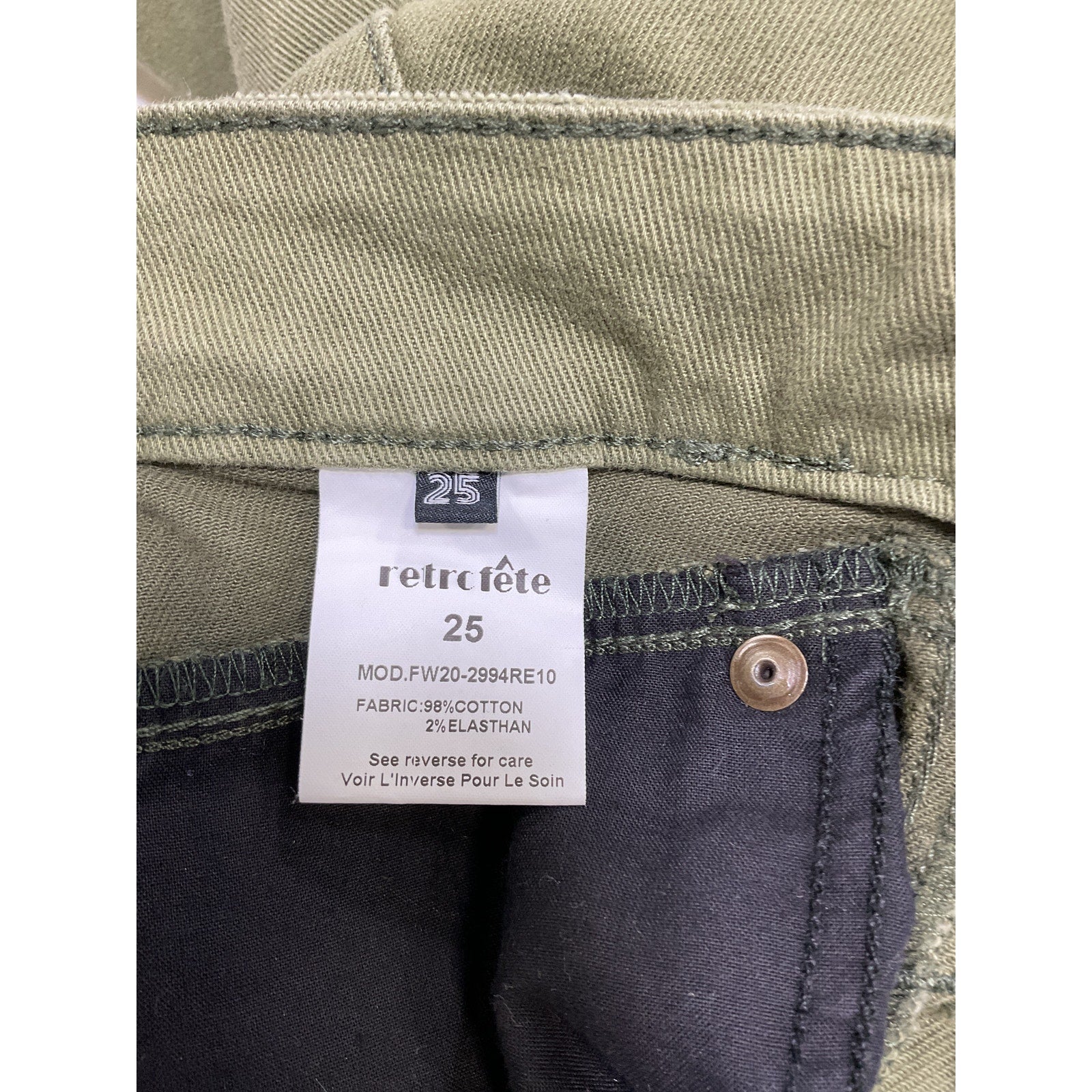 Retrofete 'Taryn' Green Cotton Pant Size 25 - NWT