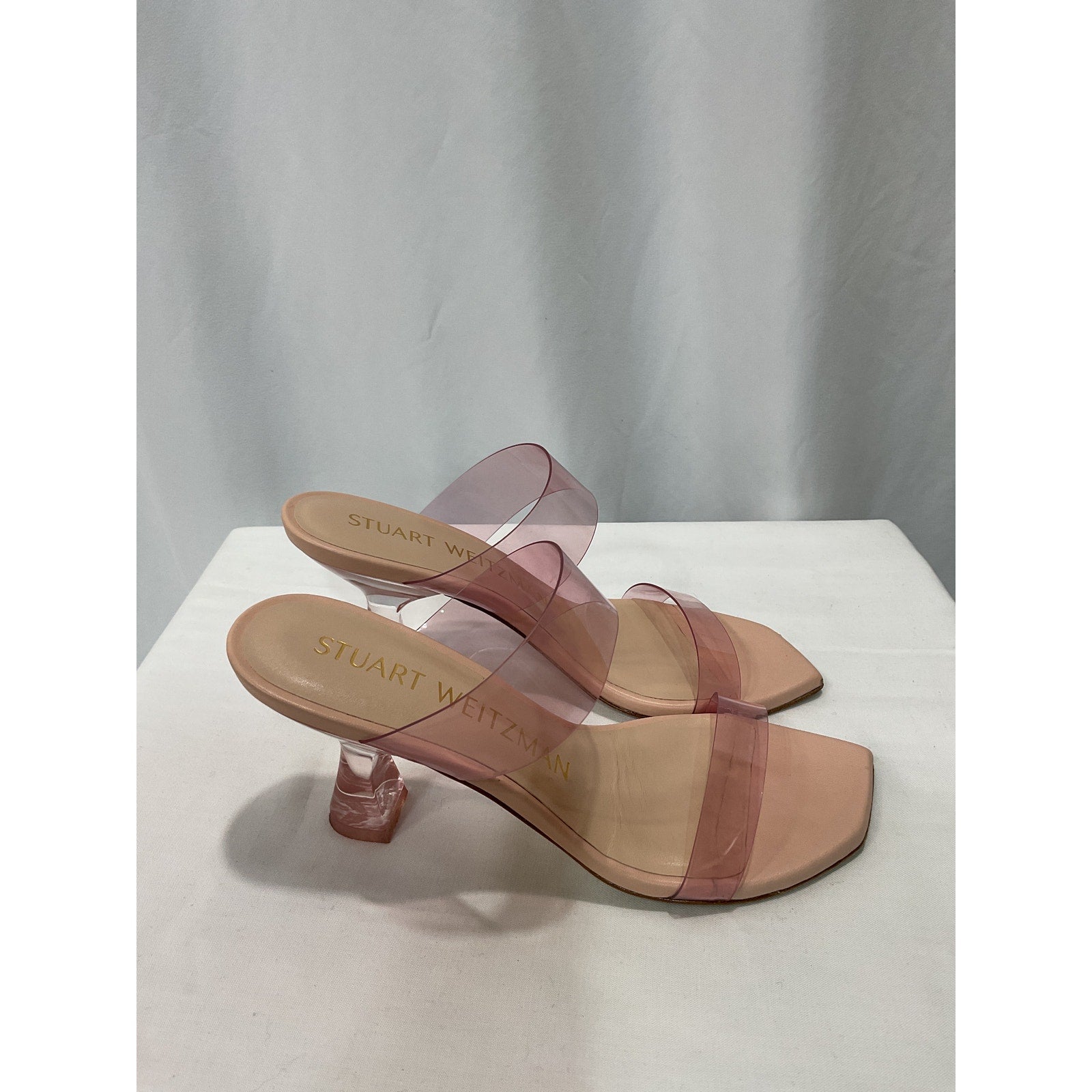 Stuart Weitzman 'Kristal' Pink Pvc Open Toe Mules Size 5.5
