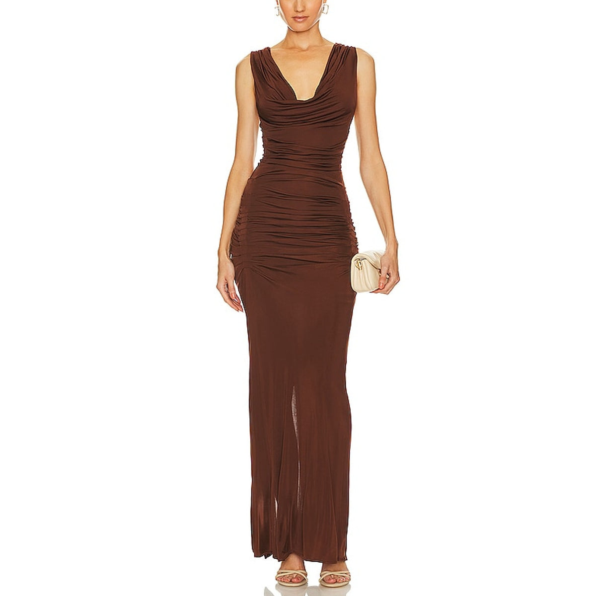 Gauge81 Draped Brown Ina Maxi Dress Size 36 EU / 4 US