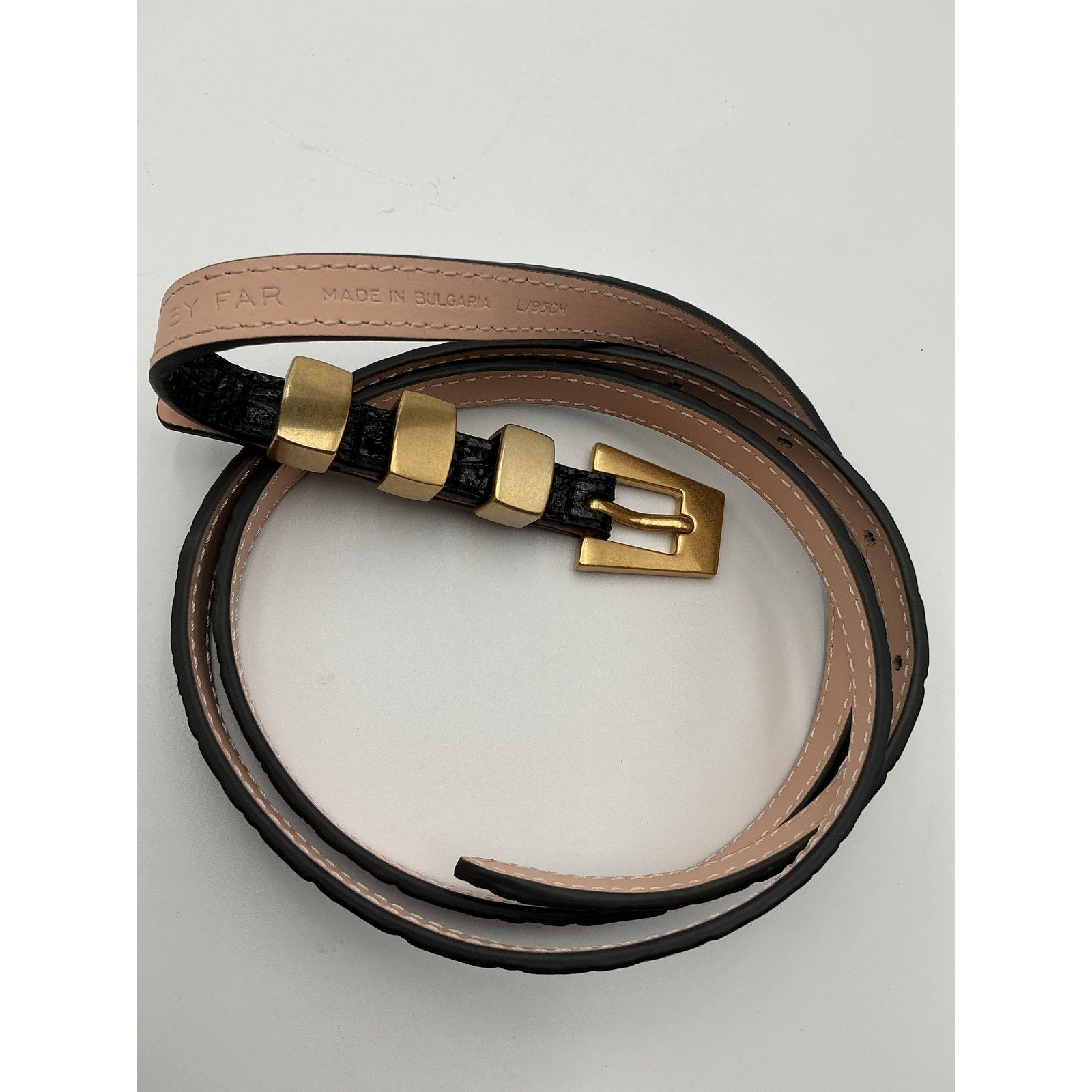 By Far Vic 'Circular' Black Leather Croco Embossed Leather Belt Size L