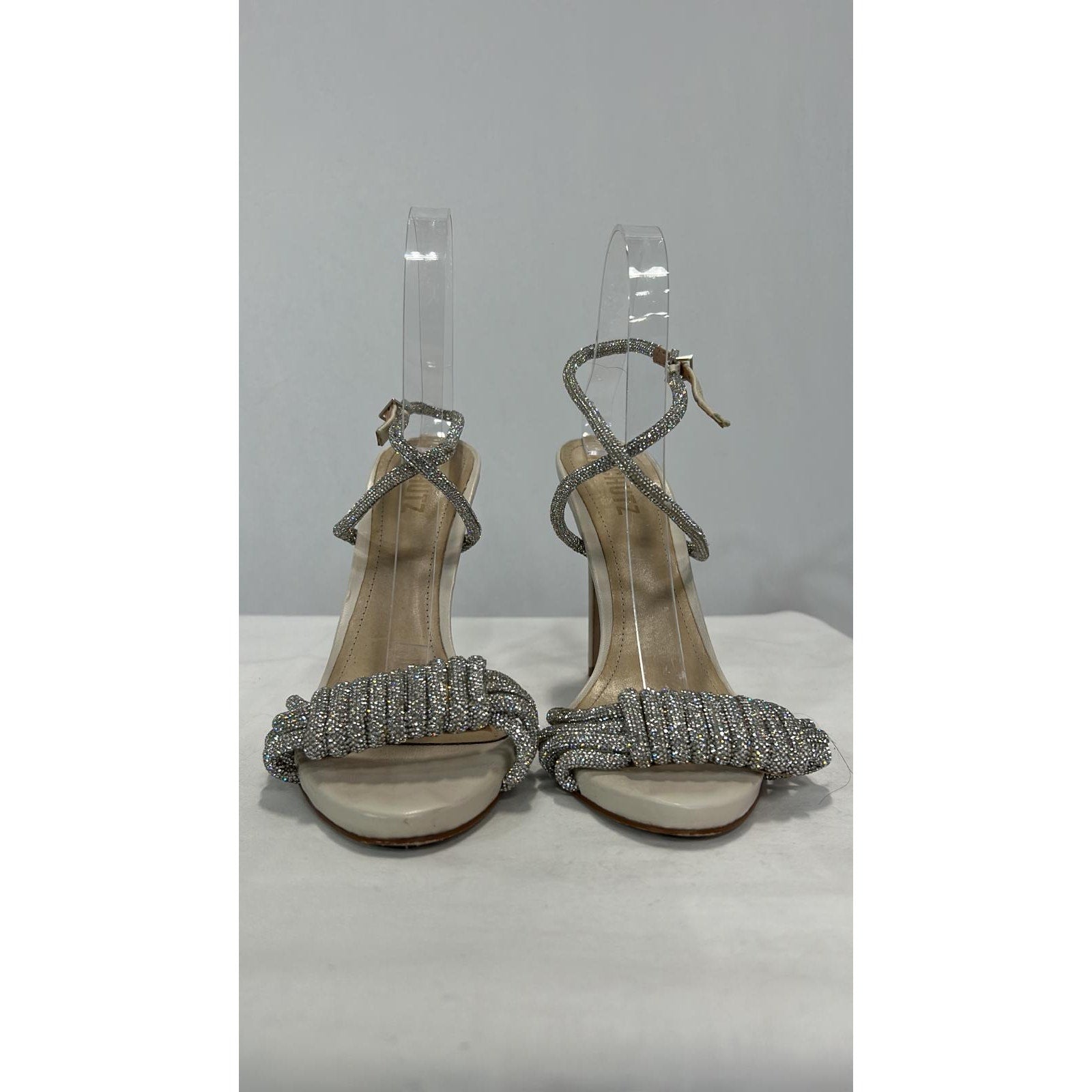 Schutz 'Jewell' Silver Crystal Embellished Stioletto Heel Sandal Size 8