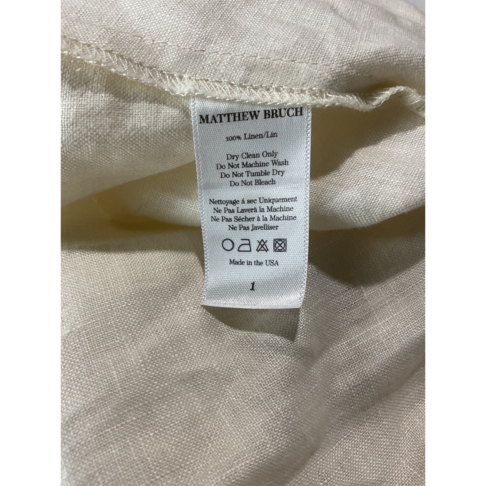 Matthew Bruch 'Apron' White Linen Cargo Mini Dress Size 1