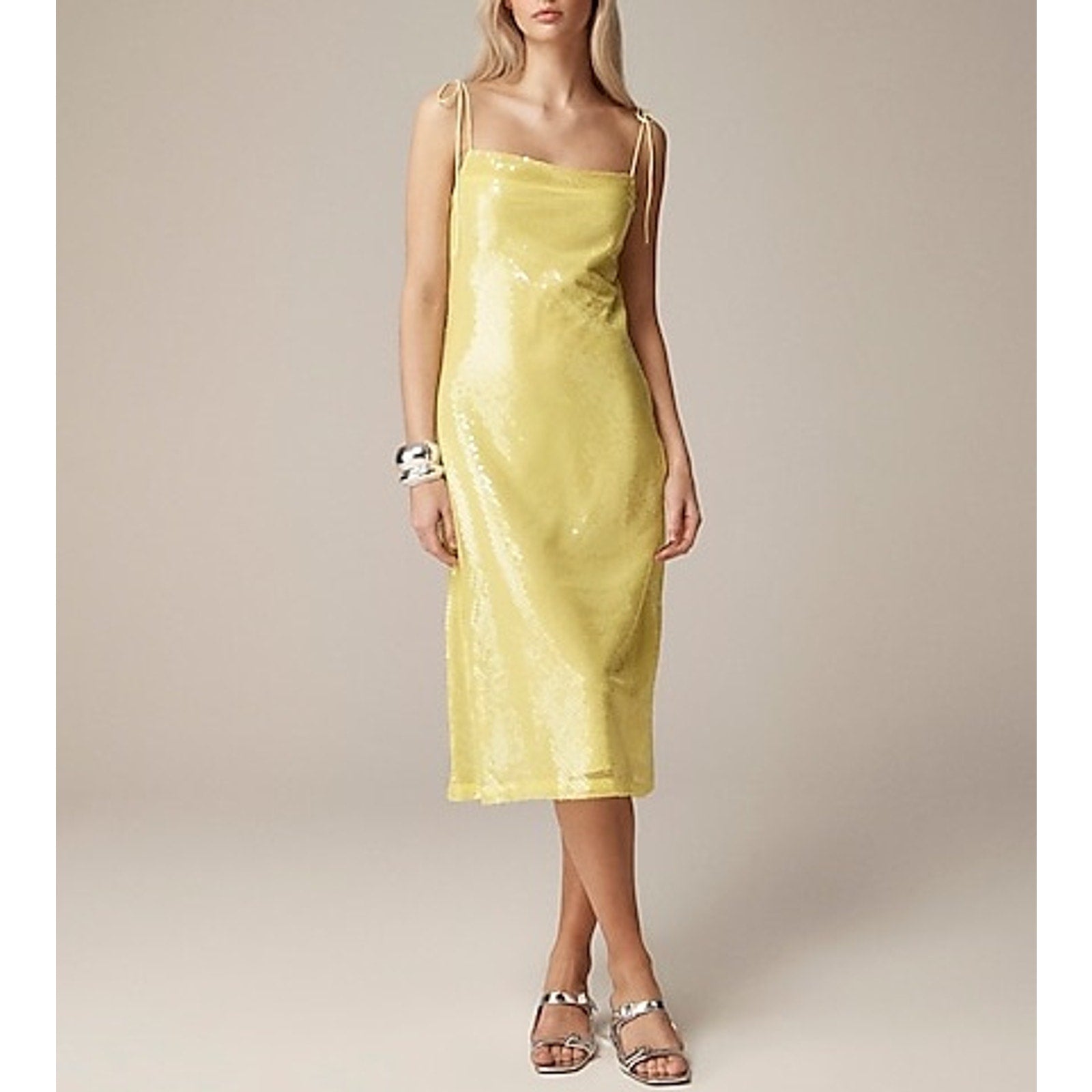 Anna October X J.Crew Sequin Yellow Polyester Slip Dress Size 4