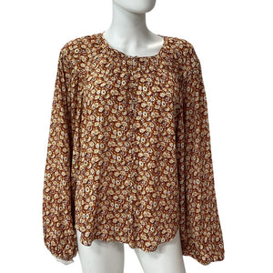 Joie Floral Umber Multi Orange Jenny Blouse Size L