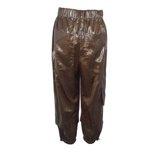 Tibi Glossed Crepe Brown Gleam Wilt Track Pants Size S