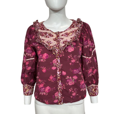 Loveshackfancy Floral Spiced Apple Red Morrison Top Size XS