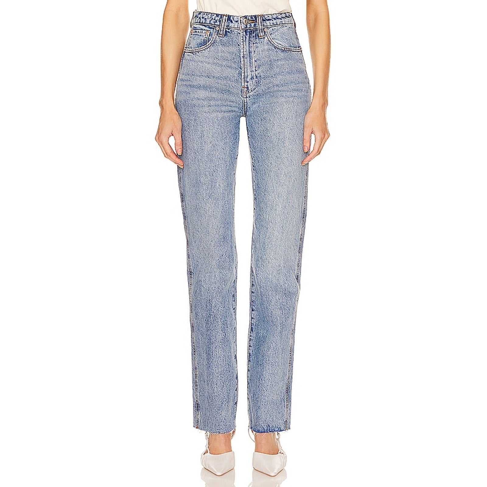 Grlfrnd 'Sara' Blue Cotton Super High Rise Straight Jean Size 26
