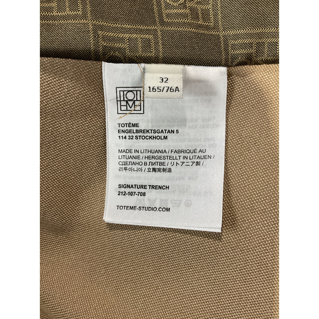 Toteme Double-Breasted Tan Cotton Gabardine Trench Coat Size 32